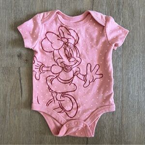 Disney Baby Minnie Mouse Short Sleeve Onesie Bodysuit - Pink Polka Dots - 0/3M